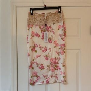 For The Love & Lemons Pink Floral Midi Skirt